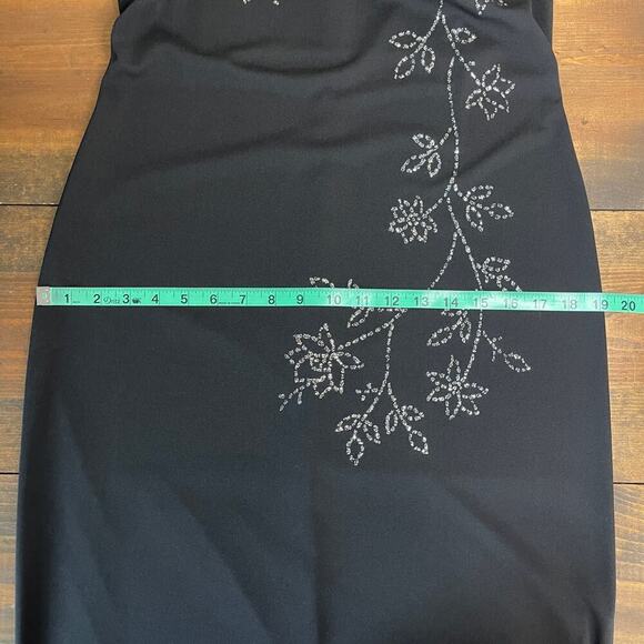 Vintage Y2K Black Silver Glitter Floral Thin Strap Maxi Pencil Dress Size 8 Prom - Picture 13 of 15